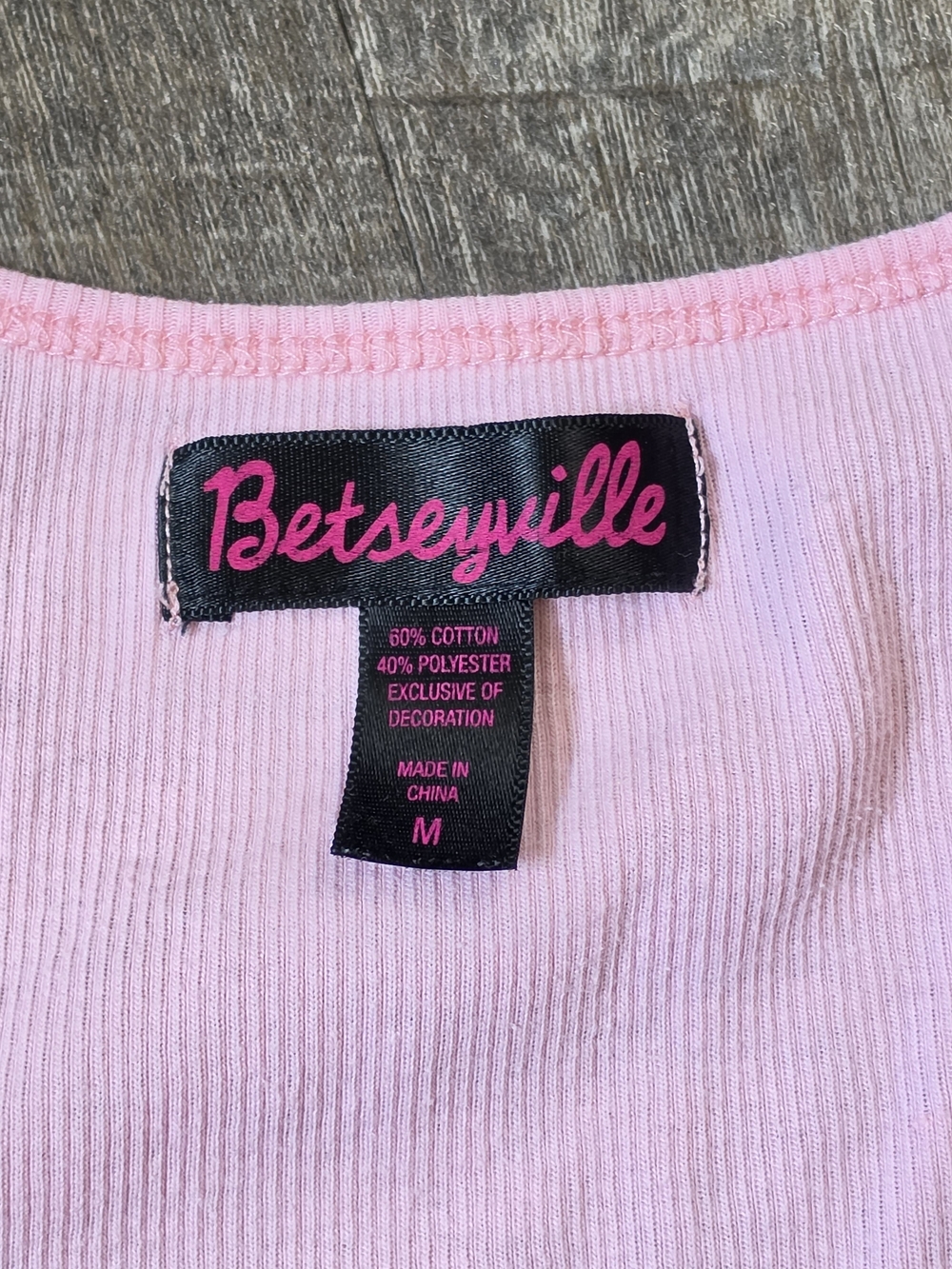 Betsey Johnson Betseyville Ribbed Tank w/ Lettuce Hem Womens M Pink Bow Deatil - Picture 7 of 11
